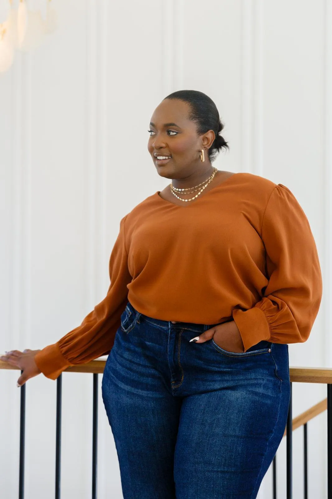 Hazel Blues® | Enjoy This Moment V Neck Blouse In Toffee