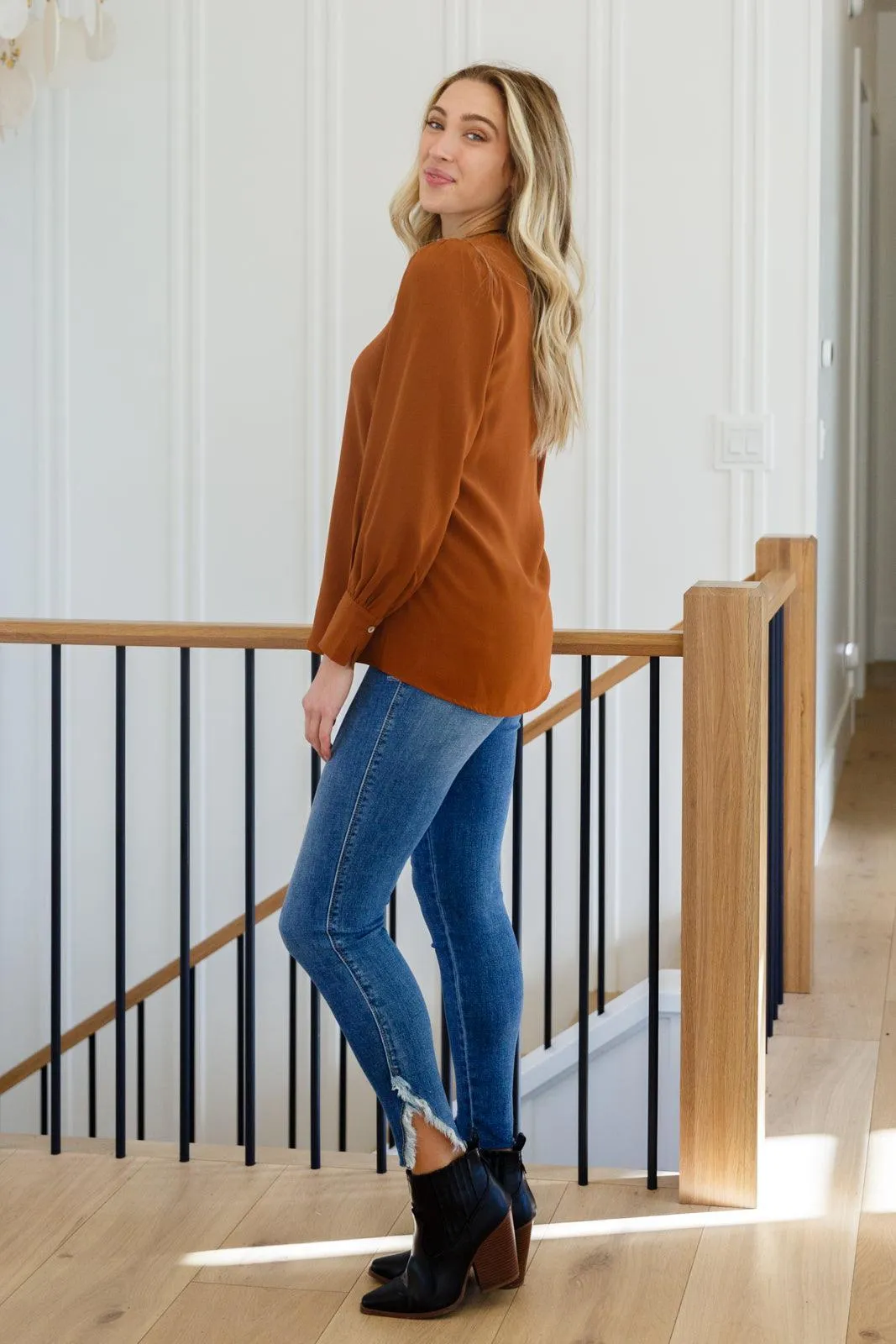Hazel Blues® | Enjoy This Moment V Neck Blouse In Toffee