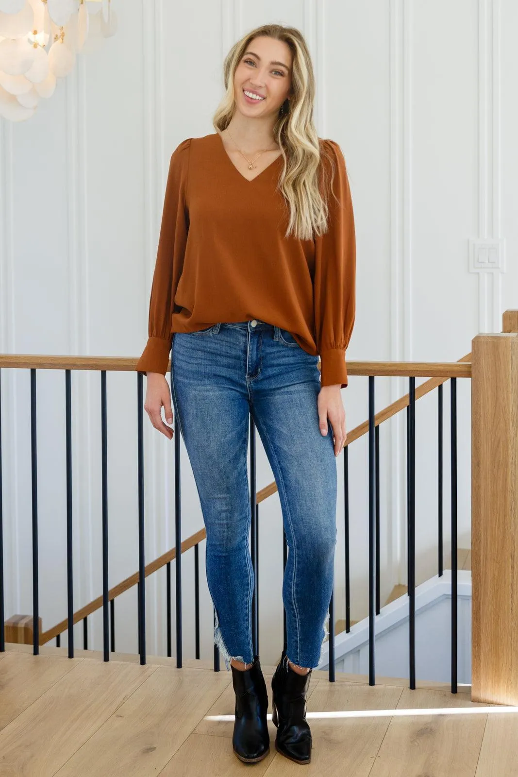 Hazel Blues® | Enjoy This Moment V Neck Blouse In Toffee