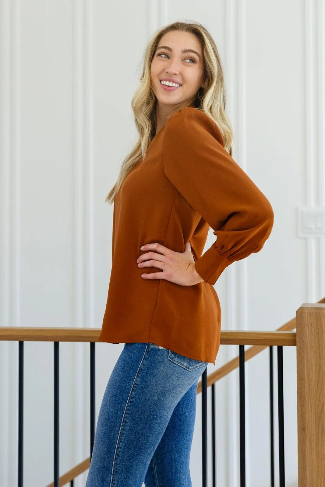 Hazel Blues® | Enjoy This Moment V Neck Blouse In Toffee