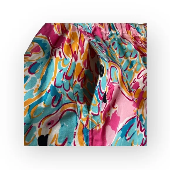 HTF: new Lilly Pulitzer 𑁍 Peel   Eat Flamingo Print Mini Skirt 𑁍 Teal Pink XS