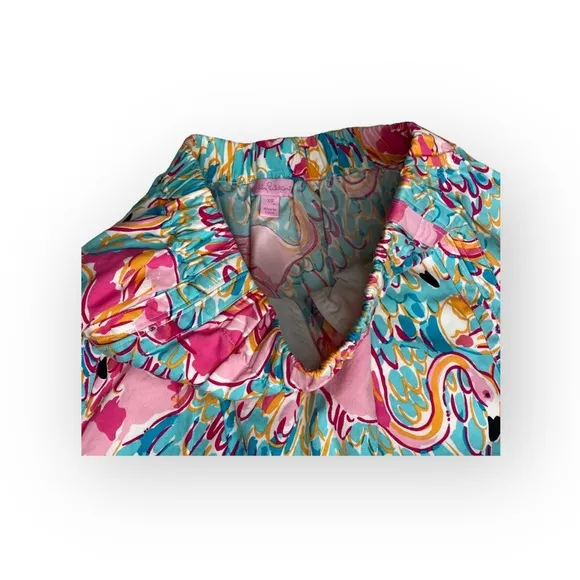 HTF: new Lilly Pulitzer 𑁍 Peel   Eat Flamingo Print Mini Skirt 𑁍 Teal Pink XS