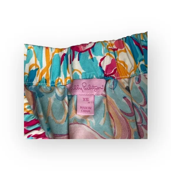 HTF: new Lilly Pulitzer 𑁍 Peel   Eat Flamingo Print Mini Skirt 𑁍 Teal Pink XS