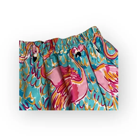 HTF: new Lilly Pulitzer 𑁍 Peel   Eat Flamingo Print Mini Skirt 𑁍 Teal Pink XS