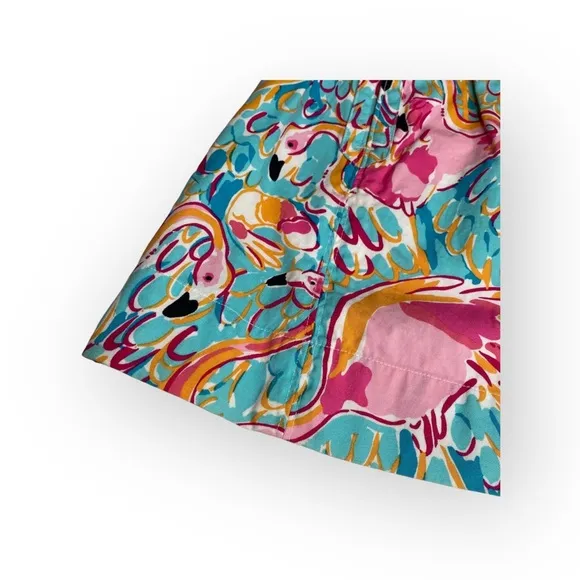 HTF: new Lilly Pulitzer 𑁍 Peel   Eat Flamingo Print Mini Skirt 𑁍 Teal Pink XS
