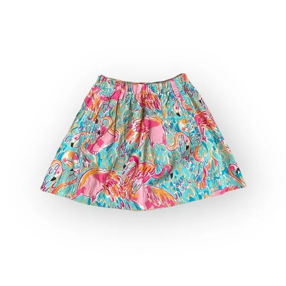 HTF: new Lilly Pulitzer 𑁍 Peel   Eat Flamingo Print Mini Skirt 𑁍 Teal Pink XS