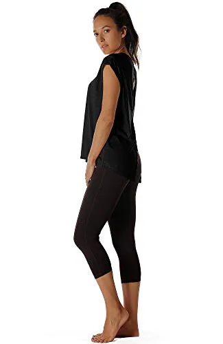 icyzone Open Back Workout Top Shirts - Yoga t-Shirts Activewear Exercise Tops for Women (L, Black)