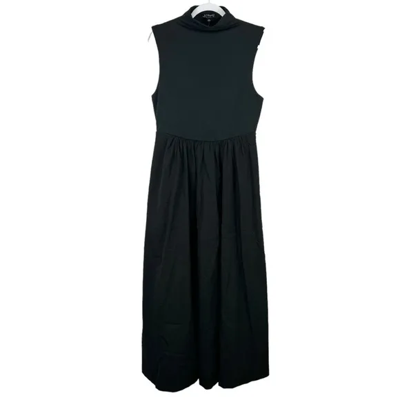 J. Crew Fitted Knit Mock Neck Dress with Poplin Skirt in Black Size Small