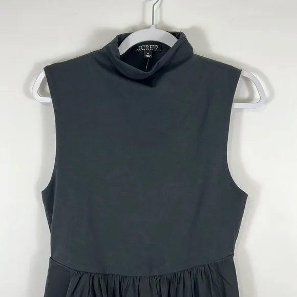 J. Crew Fitted Knit Mock Neck Dress with Poplin Skirt in Black Size Small