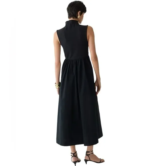 J. Crew Fitted Knit Mock Neck Dress with Poplin Skirt in Black Size Small