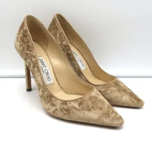 Jimmy Choo Romy 100 Crushed Velvet Pumps Nude Size 36 Pointed Toe Heels