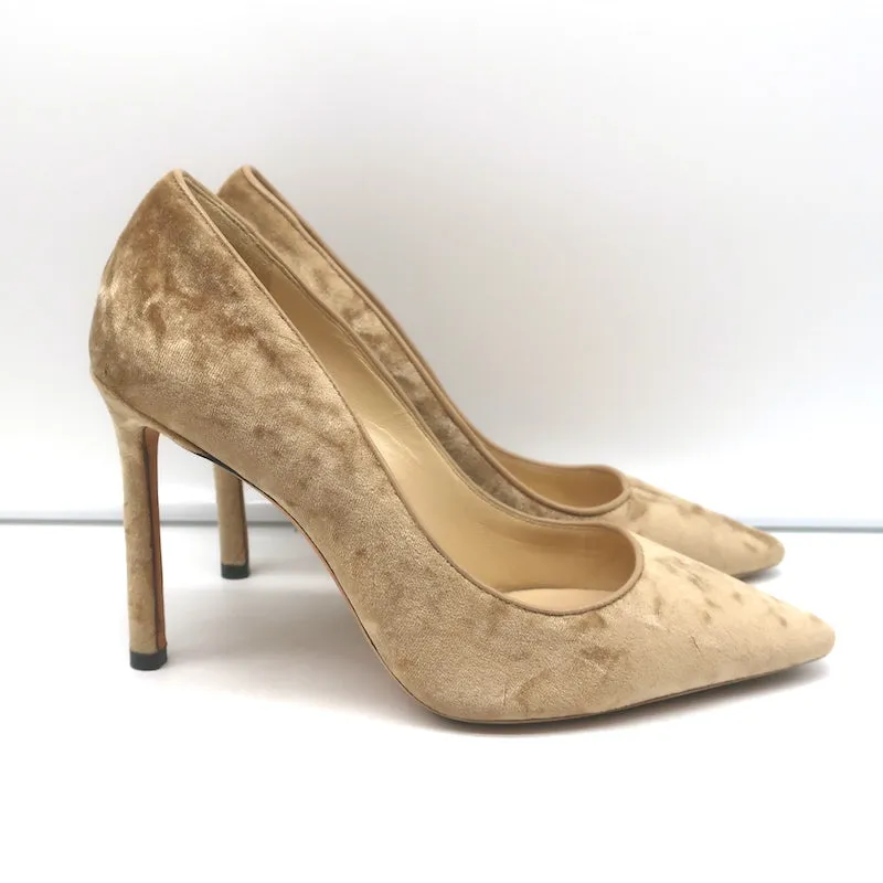 Jimmy Choo Romy 100 Crushed Velvet Pumps Nude Size 36 Pointed Toe Heels