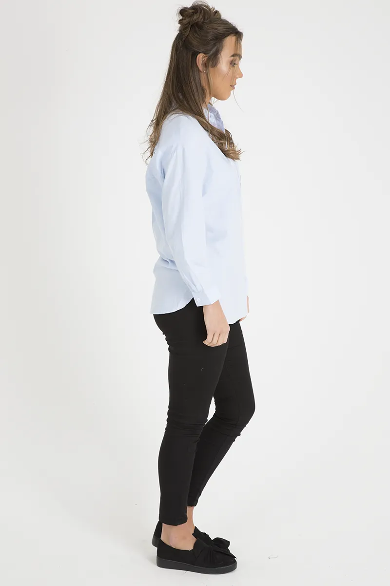 Light Blue Slogan Writing Oversized Shirt - Layla