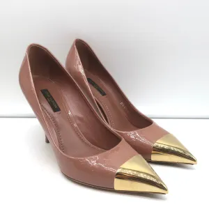 Louis Vuitton Allamanda Gold Cap Toe Pumps Rose Monogram Vernis Size 37.5
