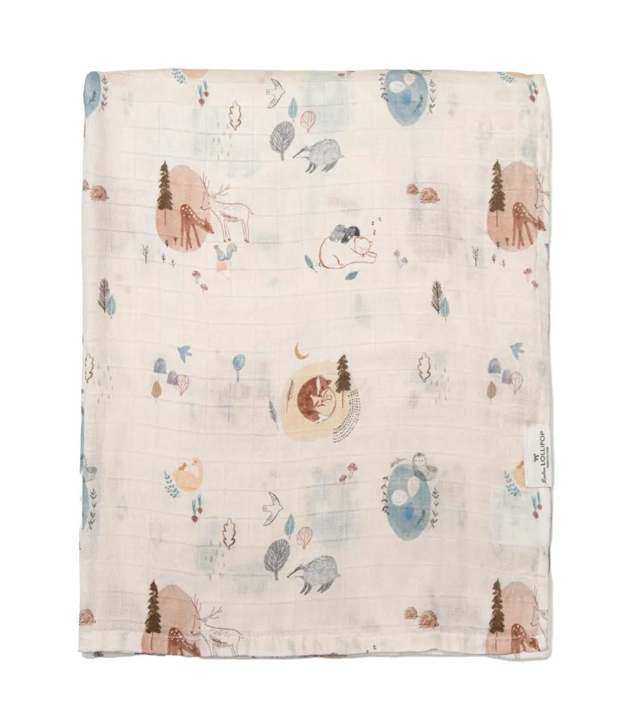 Loulou Lollipop Cozy Forest Muslin Swaddling Blanket