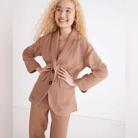 MADEWELL Blazer Cotton-Linen Relaxed Larsen Jacket in Faded Earth