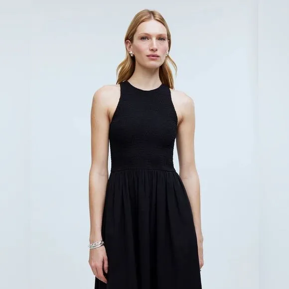 Madewell NWT The Melody Smocked Midi Dress Size XS in True Black