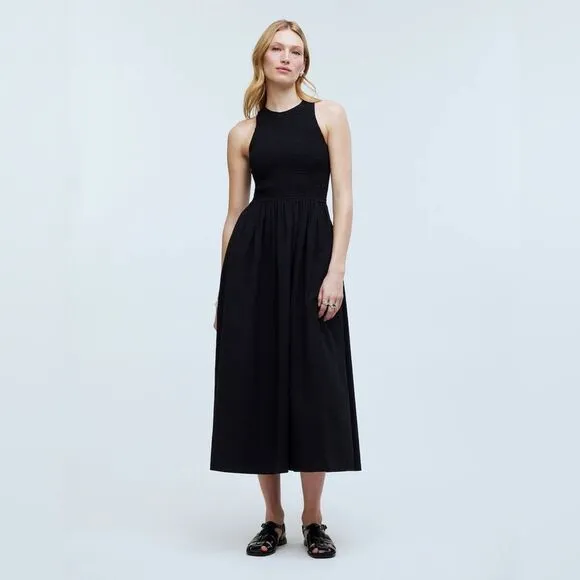Madewell NWT The Melody Smocked Midi Dress Size XS in True Black