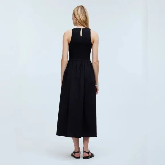 Madewell NWT The Melody Smocked Midi Dress Size XS in True Black