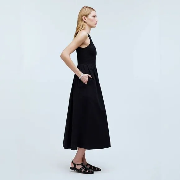 Madewell NWT The Melody Smocked Midi Dress Size XS in True Black