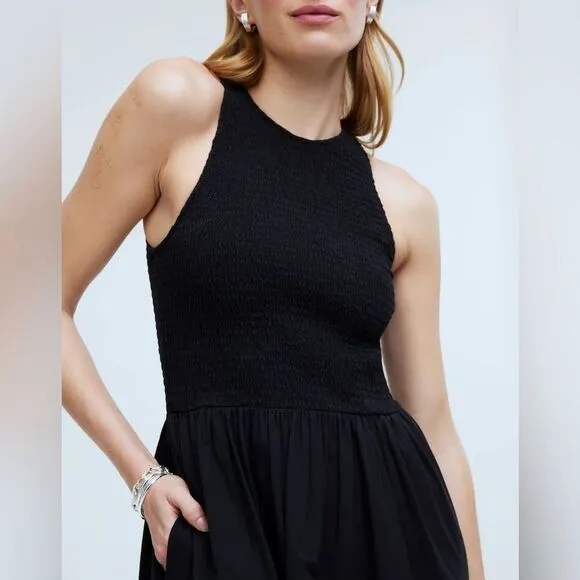 Madewell NWT The Melody Smocked Midi Dress Size XS in True Black