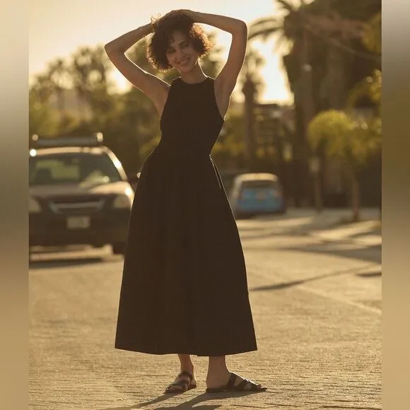 Madewell NWT The Melody Smocked Midi Dress Size XS in True Black