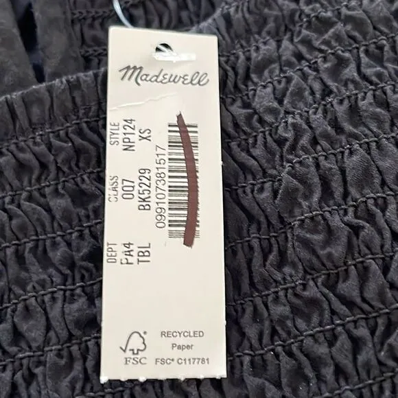 Madewell NWT The Melody Smocked Midi Dress Size XS in True Black