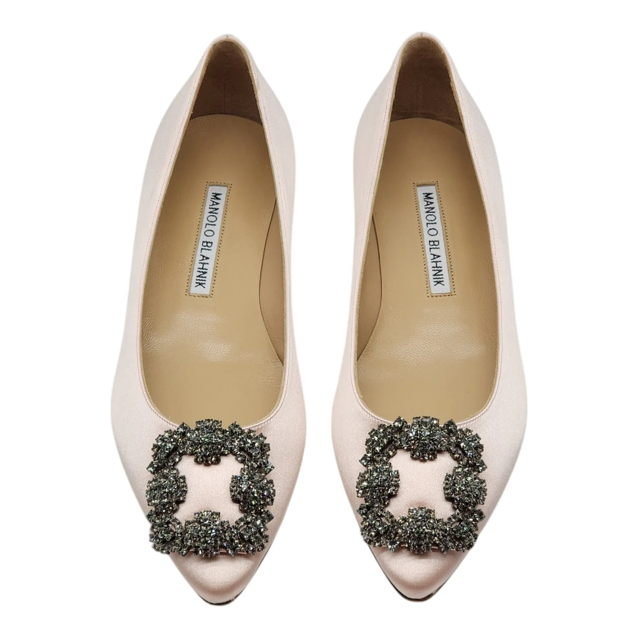 Manolo Blahnik Hangisiflat Jewel Buckle Flat Pumps - Satin - Light Pink 36