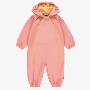 Manteau une pièce pêche avec capuchon en coquille souple, bébé || Peach softshell one piece hooded coat, baby