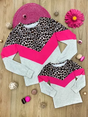 Mommy and Me V Leopard Colorblock Top