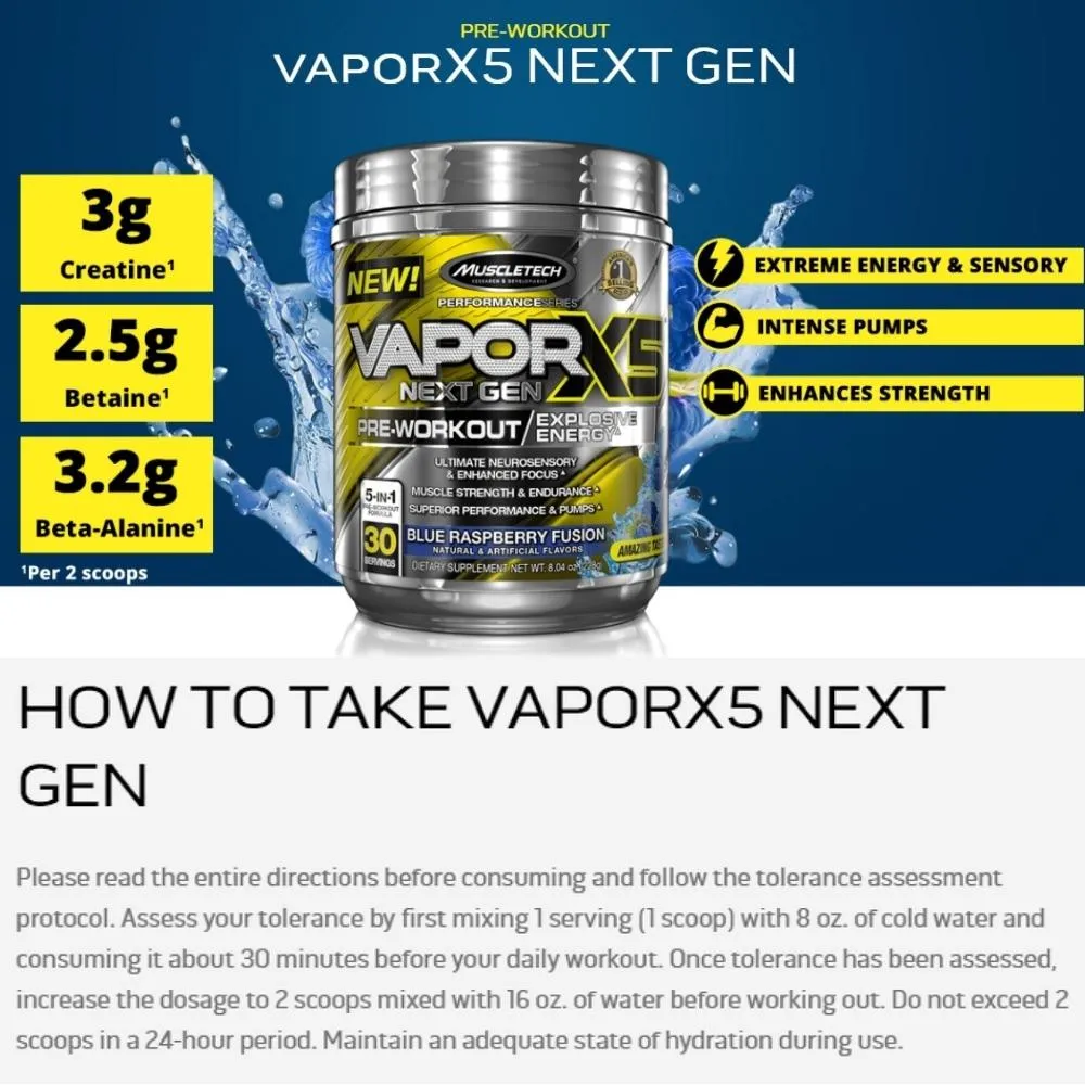 MuscleTech Vapor X5 Pre-Workout 30 servings