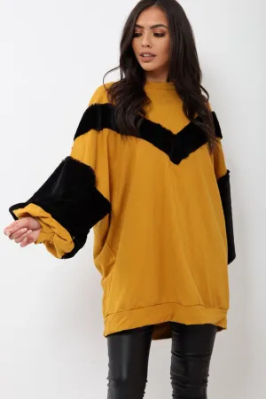 Mustard Chevron Fur Jumper Dress - Esme