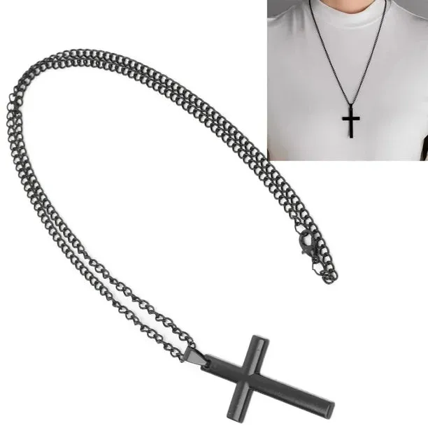 NEW Durable Black Metal Electroplated Cross Pendant necklace, waterproof! Cross is removable