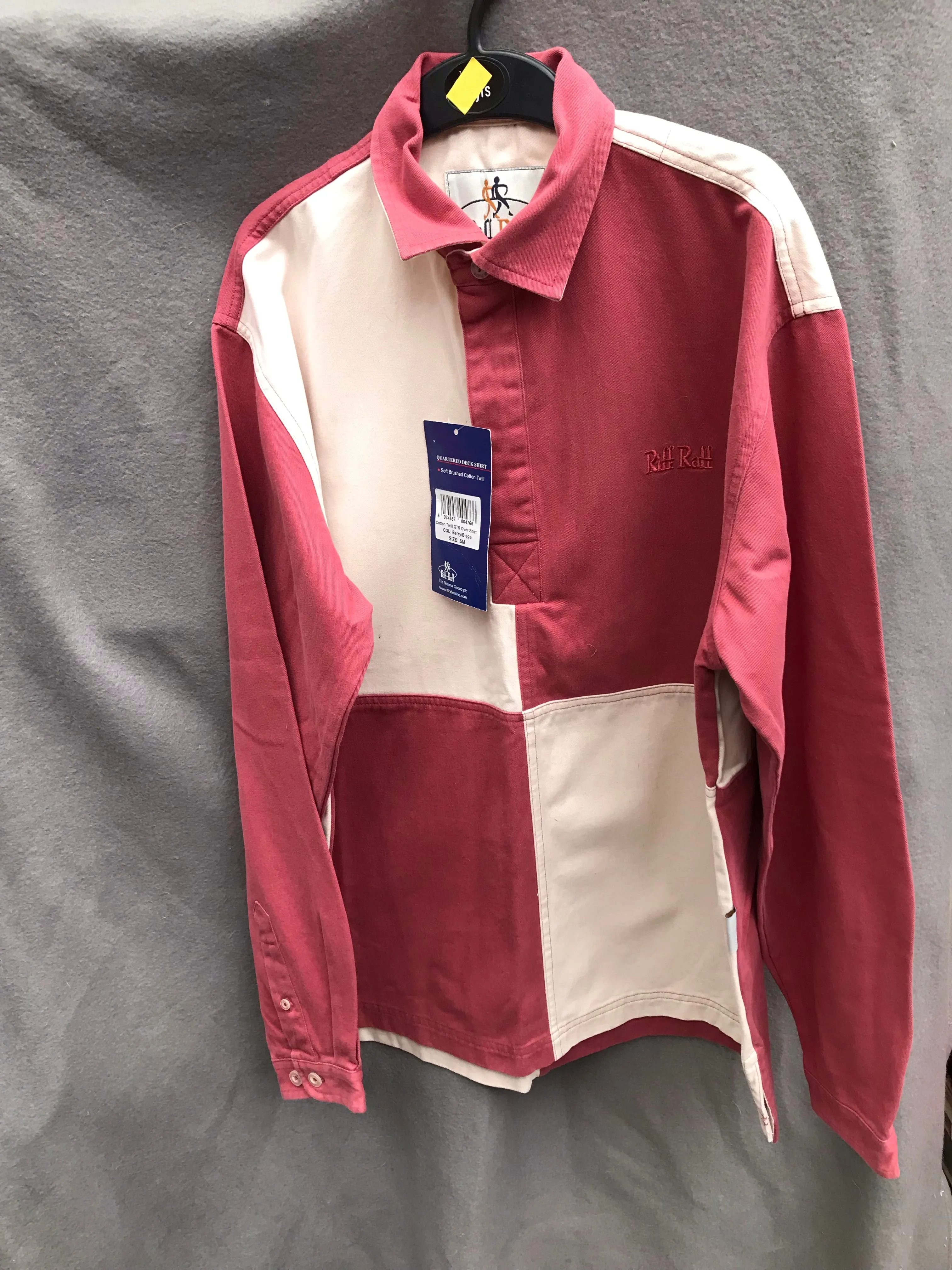 new riff raff cotton twill over shirt cream and red FREE POSTAGE