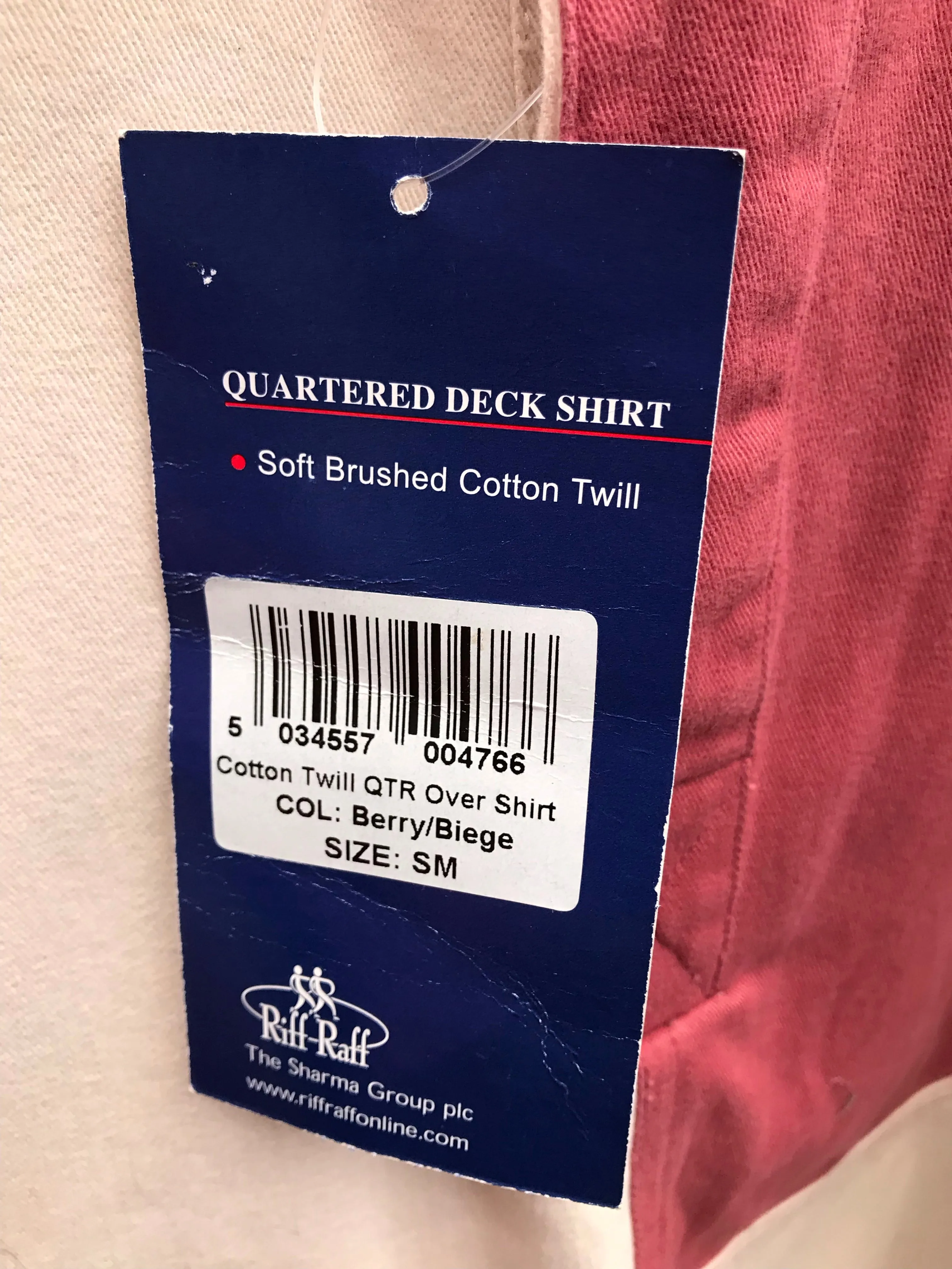 new riff raff cotton twill over shirt cream and red FREE POSTAGE
