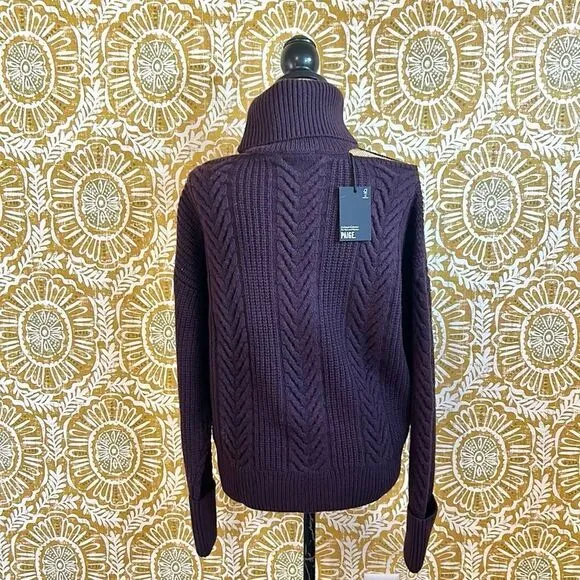 NWT PAIGE Lorilee Turtleneck Cable Knit Wool Blend Sweater in Dark Sangria sz M