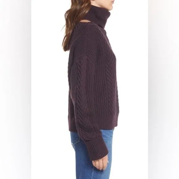 NWT PAIGE Lorilee Turtleneck Cable Knit Wool Blend Sweater in Dark Sangria sz M