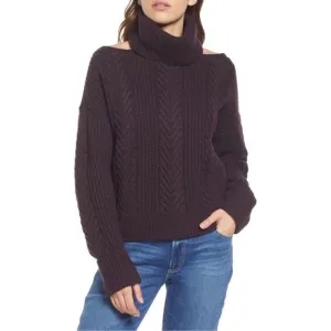 NWT PAIGE Lorilee Turtleneck Cable Knit Wool Blend Sweater in Dark Sangria sz M