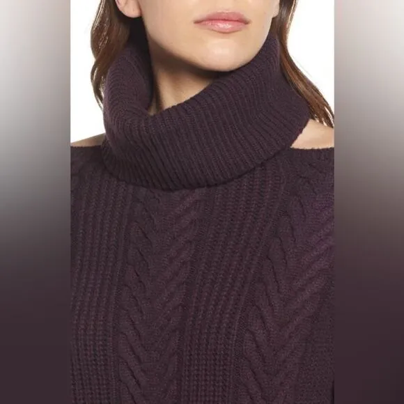 NWT PAIGE Lorilee Turtleneck Cable Knit Wool Blend Sweater in Dark Sangria sz M
