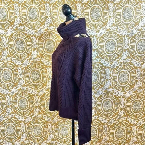 NWT PAIGE Lorilee Turtleneck Cable Knit Wool Blend Sweater in Dark Sangria sz M