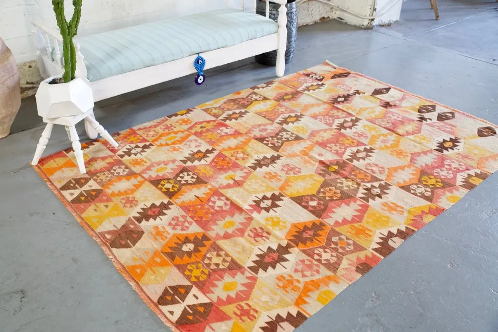 Old Denizli Tavas Kilim 5.6ftx7.9ft