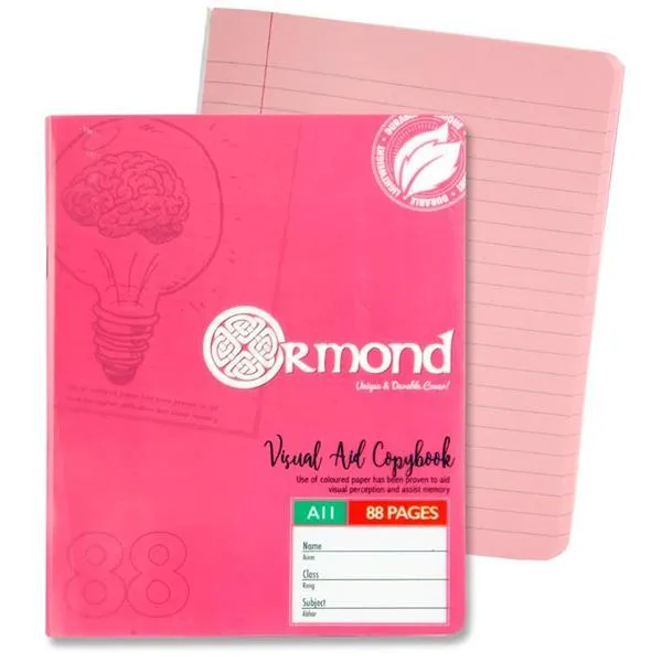 Ormond A11 88 Page Durable Cover - Visual Memory Aid - Copy Book - Pink