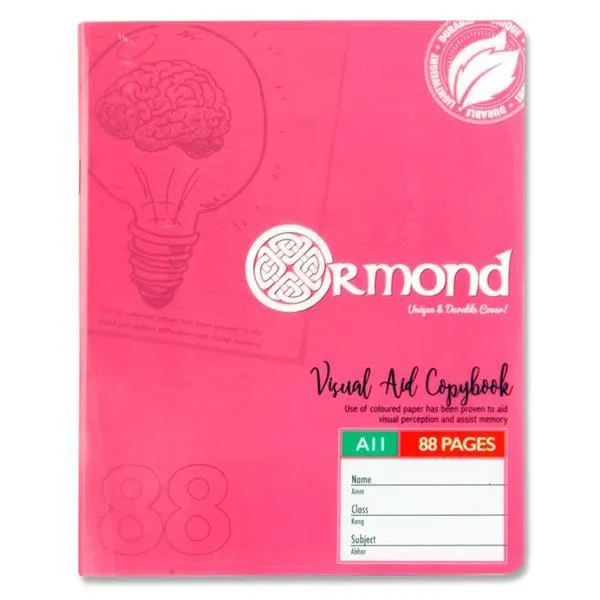 Ormond A11 88 Page Durable Cover - Visual Memory Aid - Copy Book - Pink