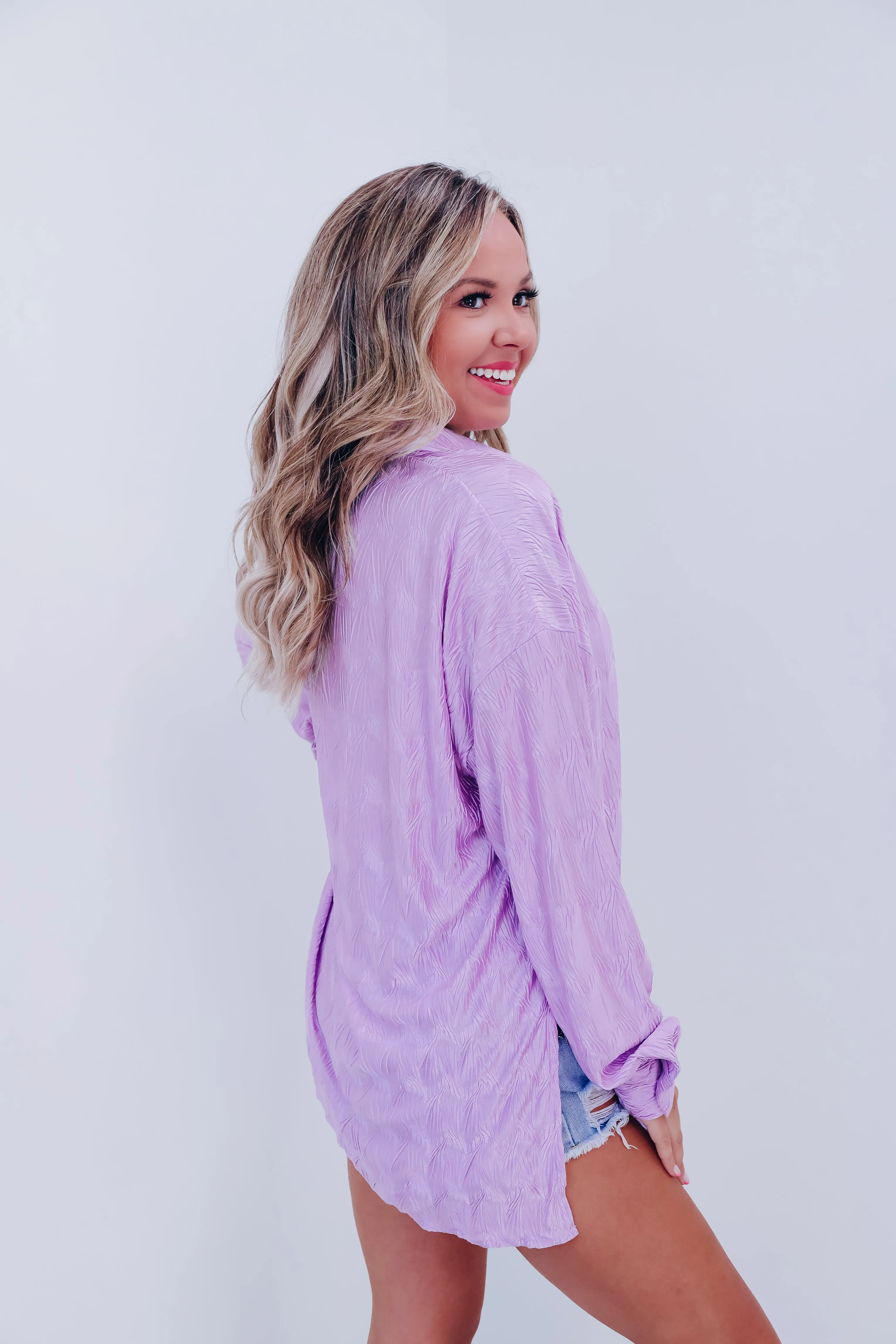 Paige Plisse Button Down Blouse - Lavender