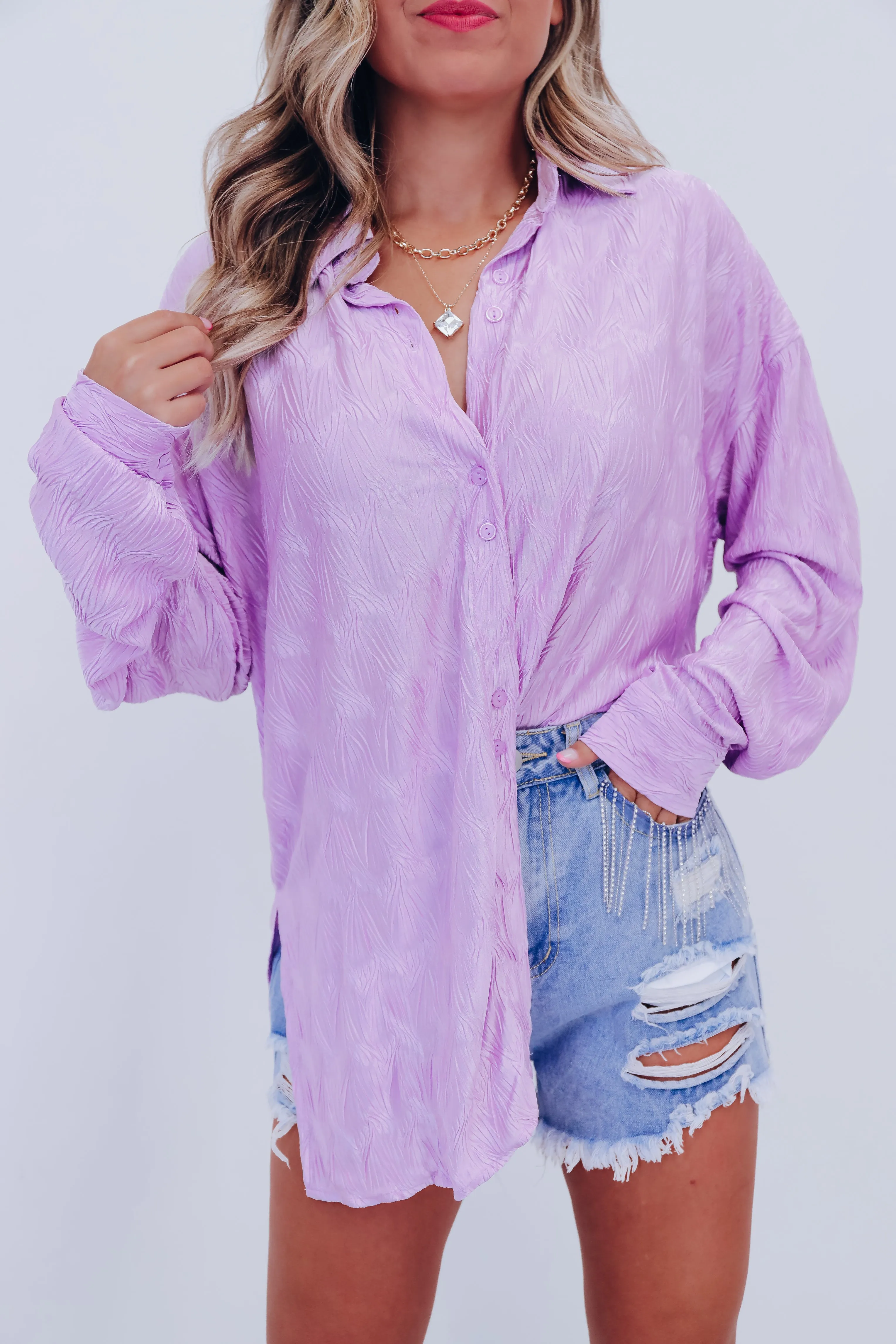 Paige Plisse Button Down Blouse - Lavender