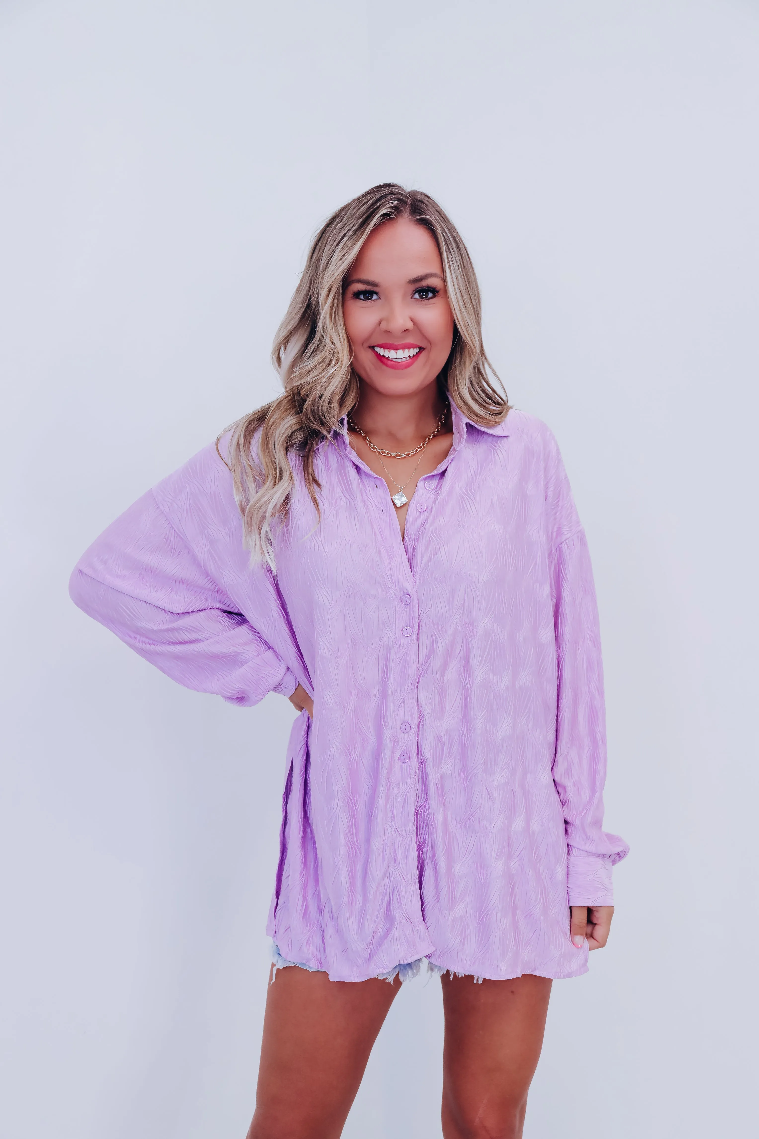 Paige Plisse Button Down Blouse - Lavender