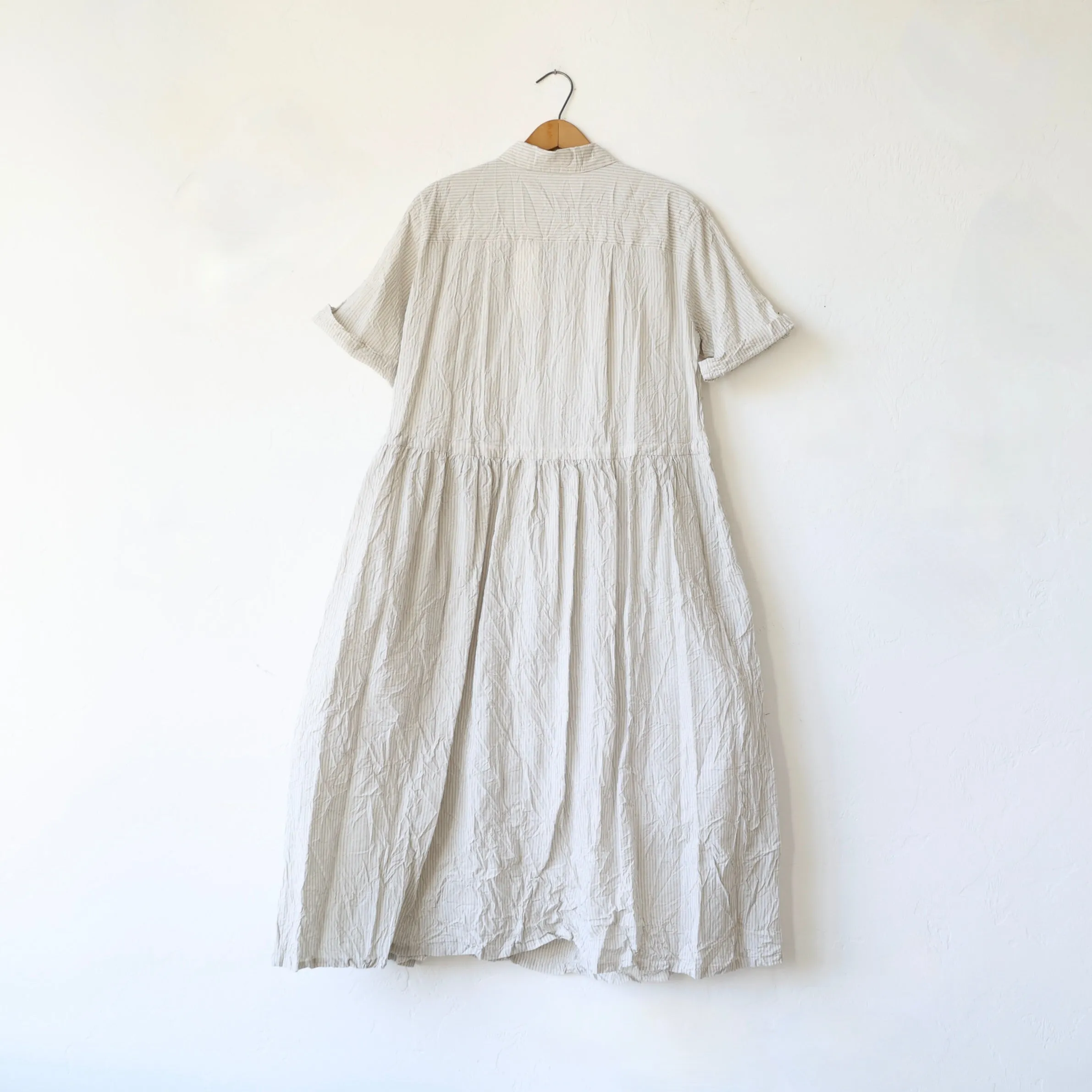 Pas de Calais Short Sleeve Crinkle Dress - Ticking Stripe
