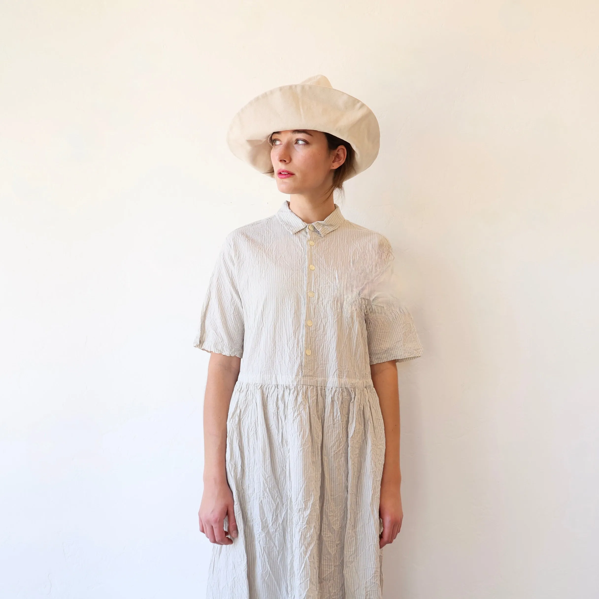 Pas de Calais Short Sleeve Crinkle Dress - Ticking Stripe