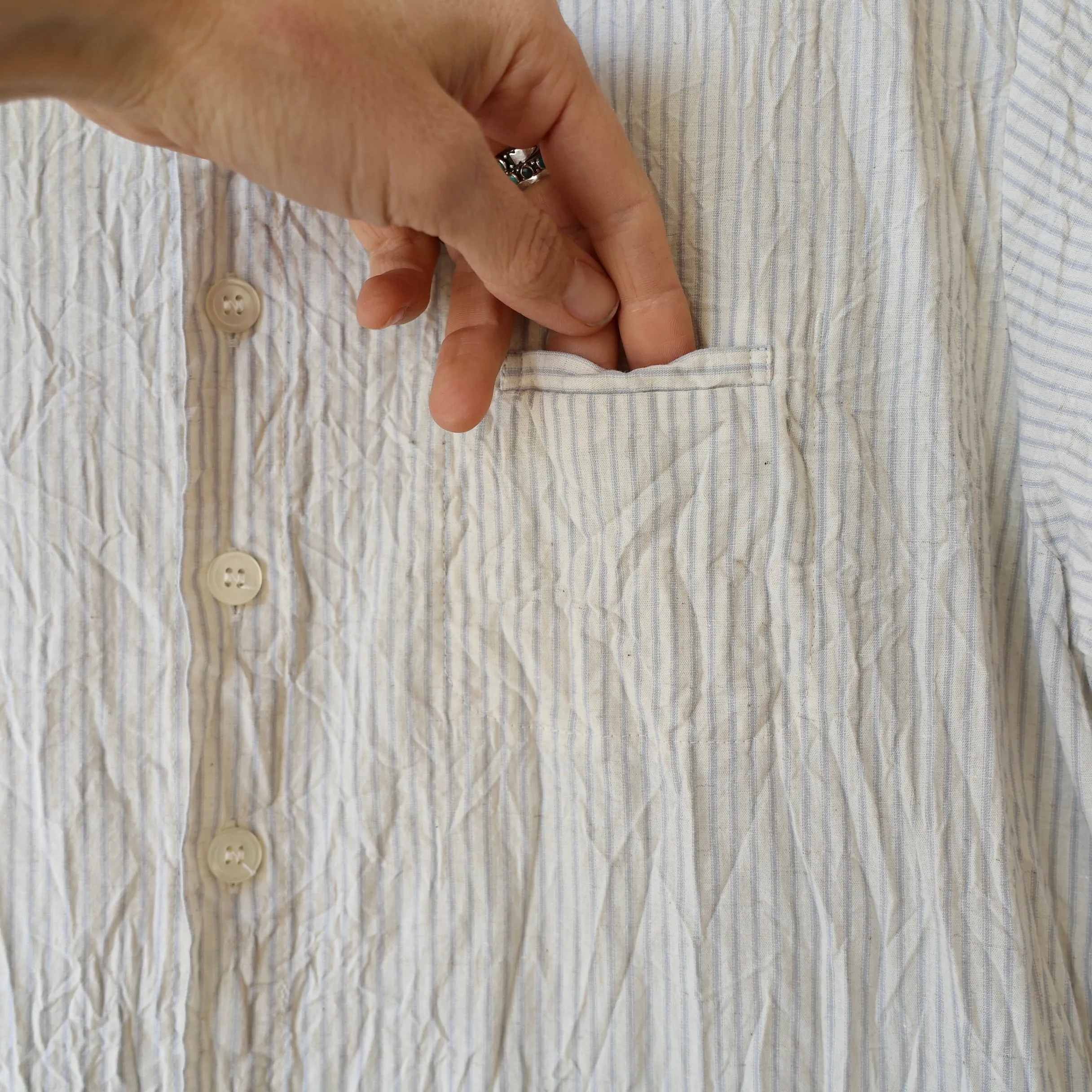 Pas de Calais Short Sleeve Crinkle Dress - Ticking Stripe