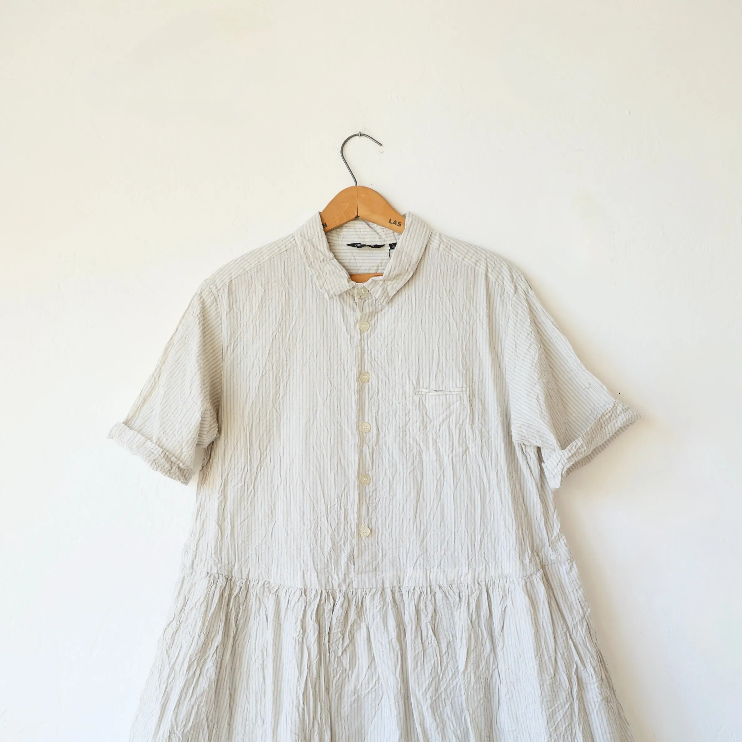 Pas de Calais Short Sleeve Crinkle Dress - Ticking Stripe
